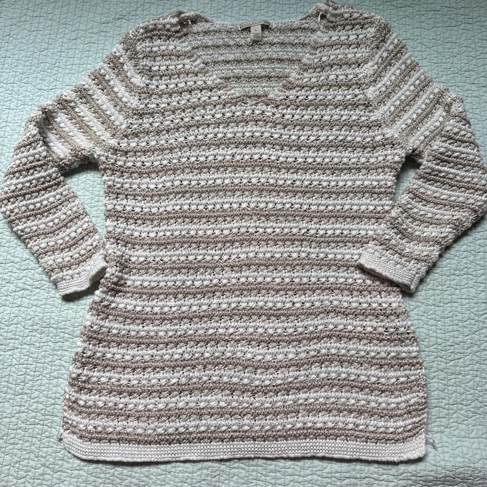 Vintage Style Dana Buchman Ribbon Yarn Knit Striped Sweater Size Large